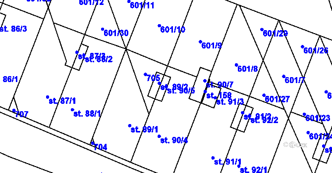 Parcela st. 90/5 v KÚ Rybníček, Katastrální mapa