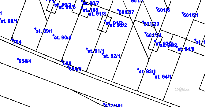 Parcela st. 92/1 v KÚ Rybníček, Katastrální mapa