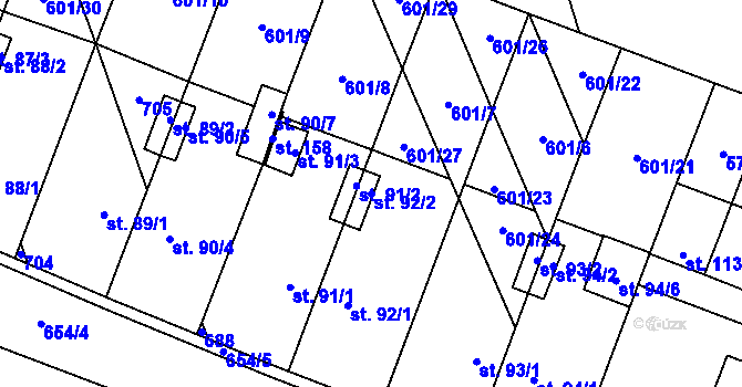 Parcela st. 92/2 v KÚ Rybníček, Katastrální mapa
