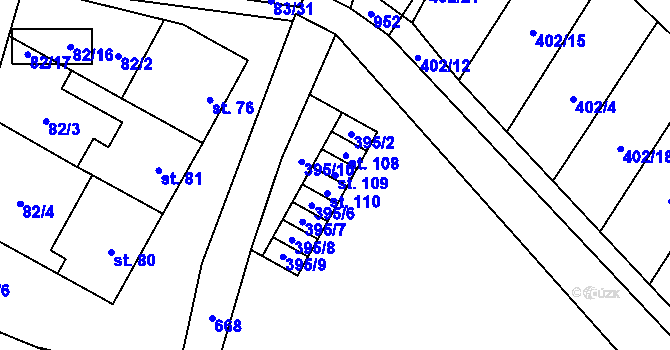 Parcela st. 109 v KÚ Rybníček, Katastrální mapa