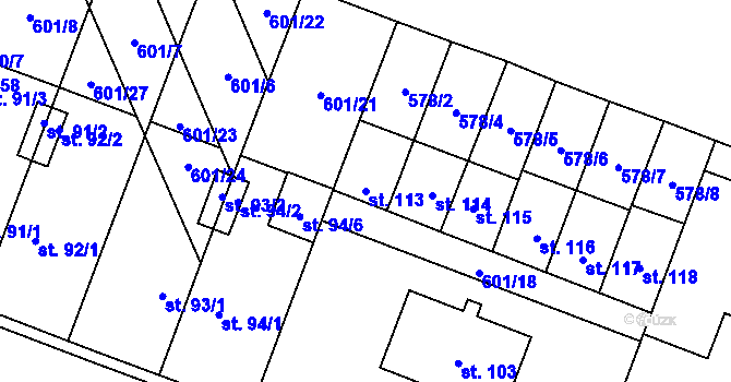 Parcela st. 113 v KÚ Rybníček, Katastrální mapa