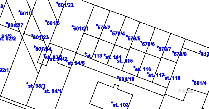 Parcela st. 114 v KÚ Rybníček, Katastrální mapa