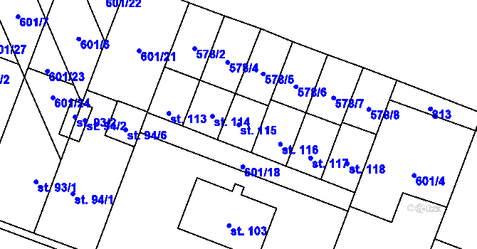 Parcela st. 115 v KÚ Rybníček, Katastrální mapa