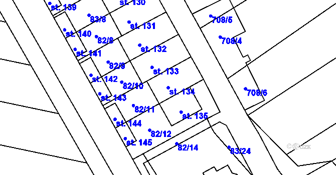 Parcela st. 134 v KÚ Rybníček, Katastrální mapa