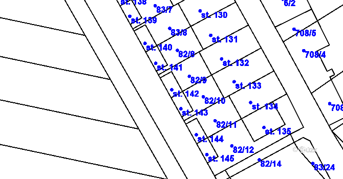 Parcela st. 142 v KÚ Rybníček, Katastrální mapa