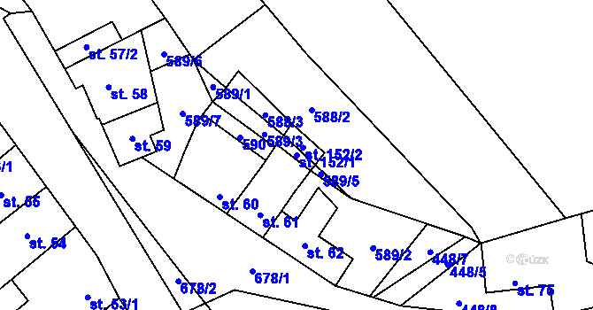 Parcela st. 152/1 v KÚ Rybníček, Katastrální mapa