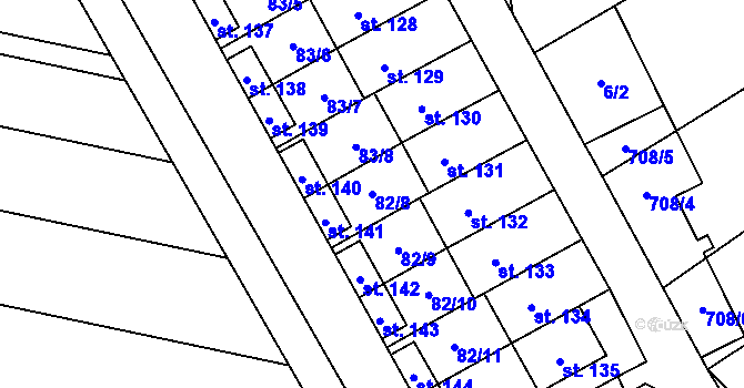 Parcela st. 82/8 v KÚ Rybníček, Katastrální mapa