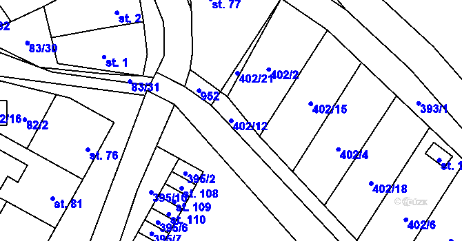 Parcela st. 402/12 v KÚ Rybníček, Katastrální mapa