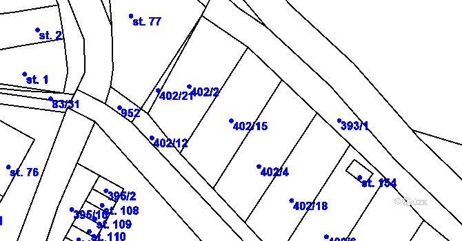 Parcela st. 402/15 v KÚ Rybníček, Katastrální mapa