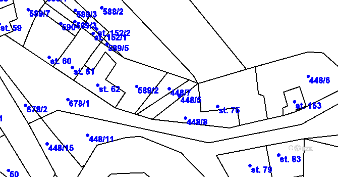 Parcela st. 448/7 v KÚ Rybníček, Katastrální mapa