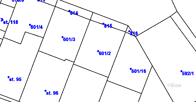 Parcela st. 601/2 v KÚ Rybníček, Katastrální mapa