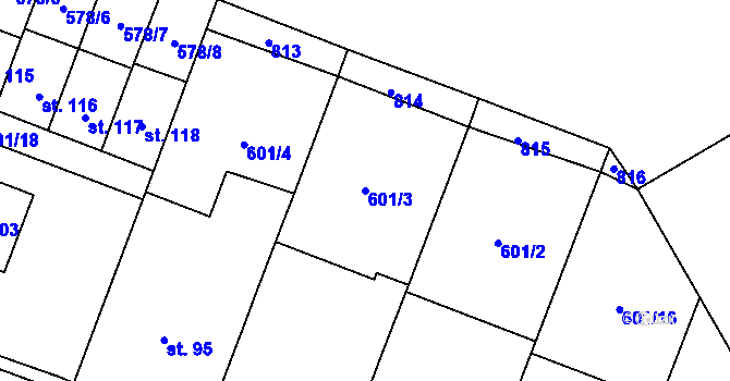 Parcela st. 601/3 v KÚ Rybníček, Katastrální mapa