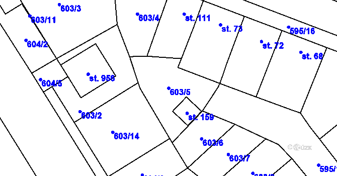 Parcela st. 603/5 v KÚ Rybníček, Katastrální mapa