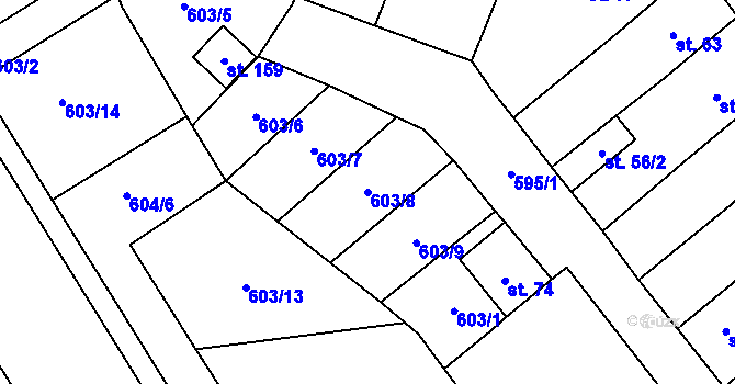 Parcela st. 603/8 v KÚ Rybníček, Katastrální mapa