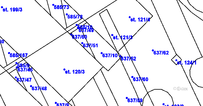 Parcela st. 637/10 v KÚ Rybníček, Katastrální mapa