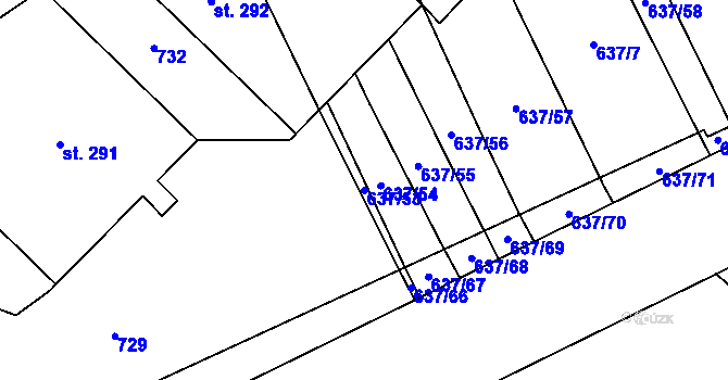 Parcela st. 637/53 v KÚ Rybníček, Katastrální mapa