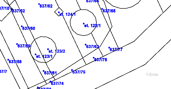Parcela st. 637/63 v KÚ Rybníček, Katastrální mapa