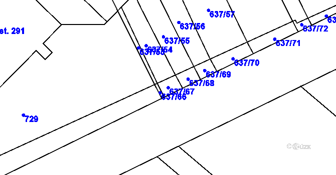 Parcela st. 637/67 v KÚ Rybníček, Katastrální mapa