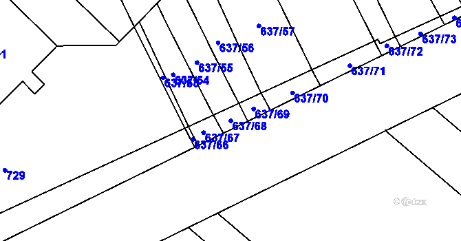 Parcela st. 637/68 v KÚ Rybníček, Katastrální mapa