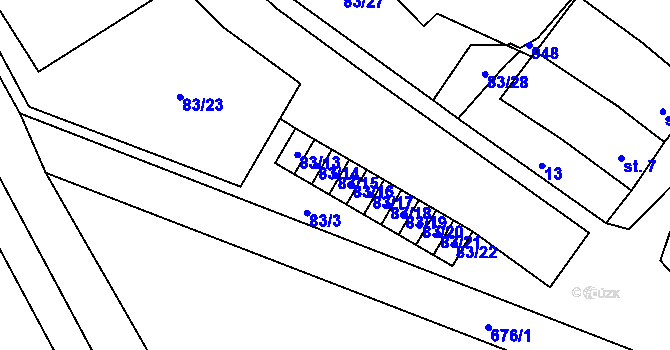 Parcela st. 83/15 v KÚ Rybníček, Katastrální mapa