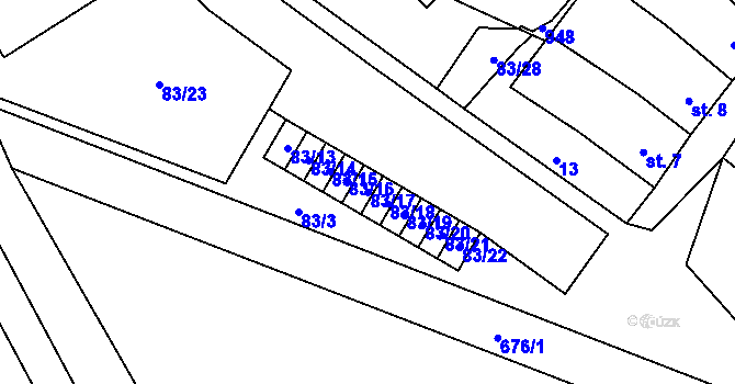 Parcela st. 83/17 v KÚ Rybníček, Katastrální mapa