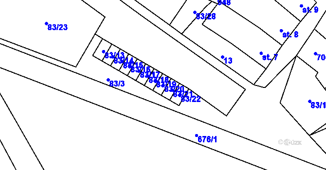 Parcela st. 83/20 v KÚ Rybníček, Katastrální mapa