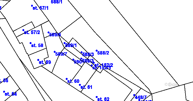 Parcela st. 588/2 v KÚ Rybníček, Katastrální mapa