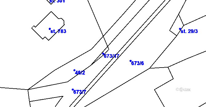 Parcela st. 673/17 v KÚ Rybníček, Katastrální mapa