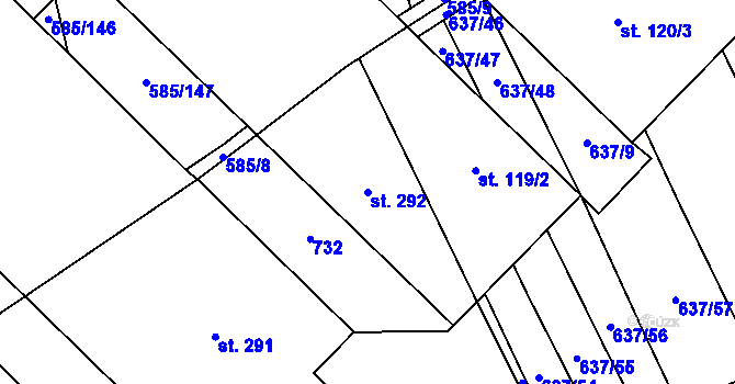 Parcela st. 292 v KÚ Rybníček, Katastrální mapa