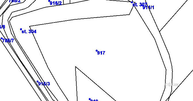 Parcela st. 917 v KÚ Rybníček, Katastrální mapa