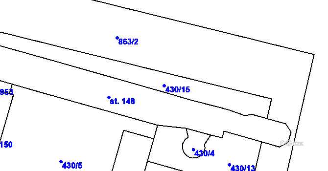 Parcela st. 430/15 v KÚ Rybníček, Katastrální mapa
