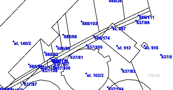 Parcela st. 637/105 v KÚ Rybníček, Katastrální mapa