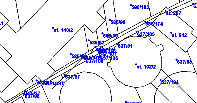 Parcela st. 637/107 v KÚ Rybníček, Katastrální mapa
