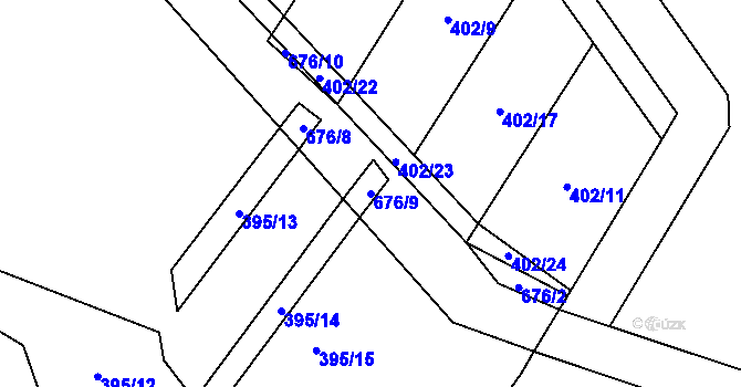 Parcela st. 676/9 v KÚ Rybníček, Katastrální mapa