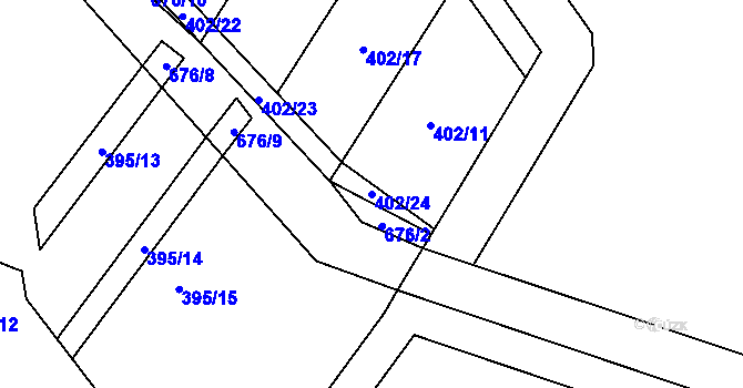 Parcela st. 402/24 v KÚ Rybníček, Katastrální mapa