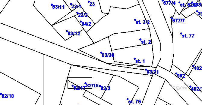 Parcela st. 83/30 v KÚ Rybníček, Katastrální mapa