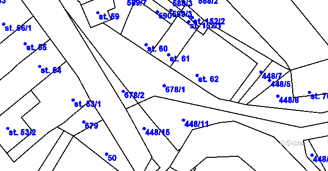 Parcela st. 678/1 v KÚ Rybníček, Katastrální mapa