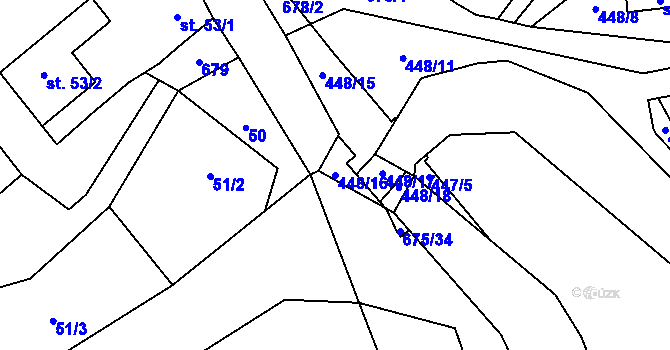 Parcela st. 448/16 v KÚ Rybníček, Katastrální mapa