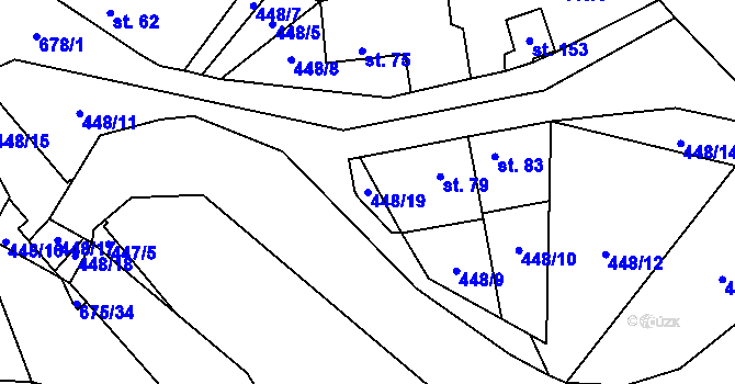 Parcela st. 448/19 v KÚ Rybníček, Katastrální mapa
