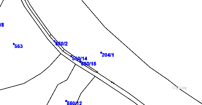 Parcela st. 204/1 v KÚ Kocourov u Medvědic, Katastrální mapa