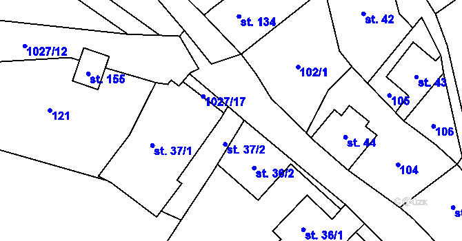 Parcela st. 1027/14 v KÚ Medvědice, Katastrální mapa