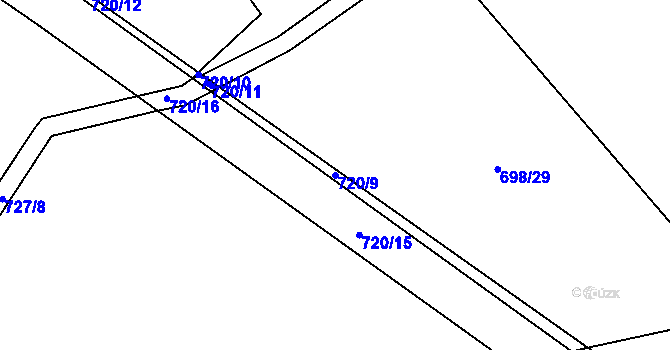 Parcela st. 720/9 v KÚ Medvědice, Katastrální mapa