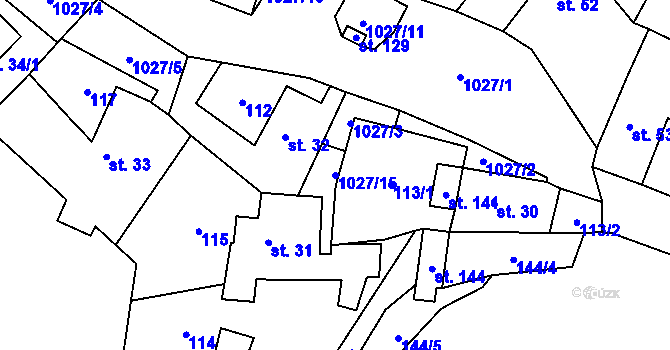 Parcela st. 1027/15 v KÚ Medvědice, Katastrální mapa