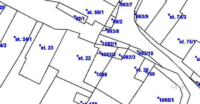 Parcela st. 1082/2 v KÚ Medvědice, Katastrální mapa
