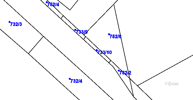 Parcela st. 733/10 v KÚ Medvědice, Katastrální mapa