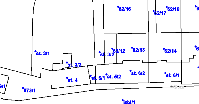 Parcela st. 3/2 v KÚ Mrsklesy, Katastrální mapa
