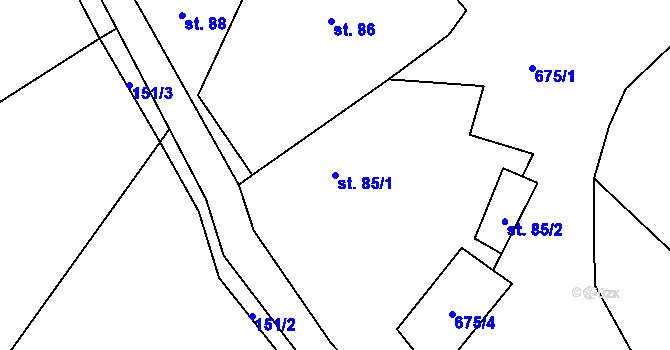 Parcela st. 85/1 v KÚ Mrsklesy, Katastrální mapa