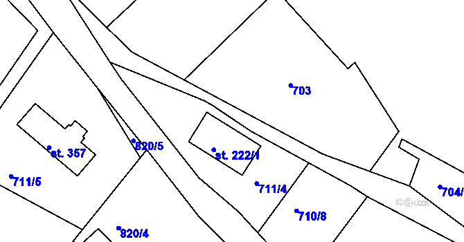 Parcela st. 222/2 v KÚ Měchenice, Katastrální mapa
