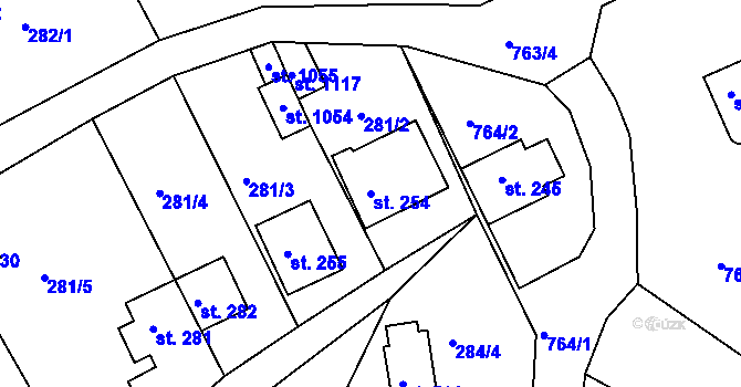 Parcela st. 254 v KÚ Měchenice, Katastrální mapa