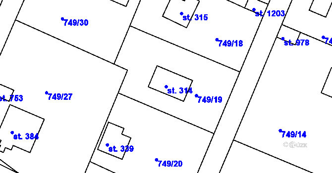 Parcela st. 314 v KÚ Měchenice, Katastrální mapa
